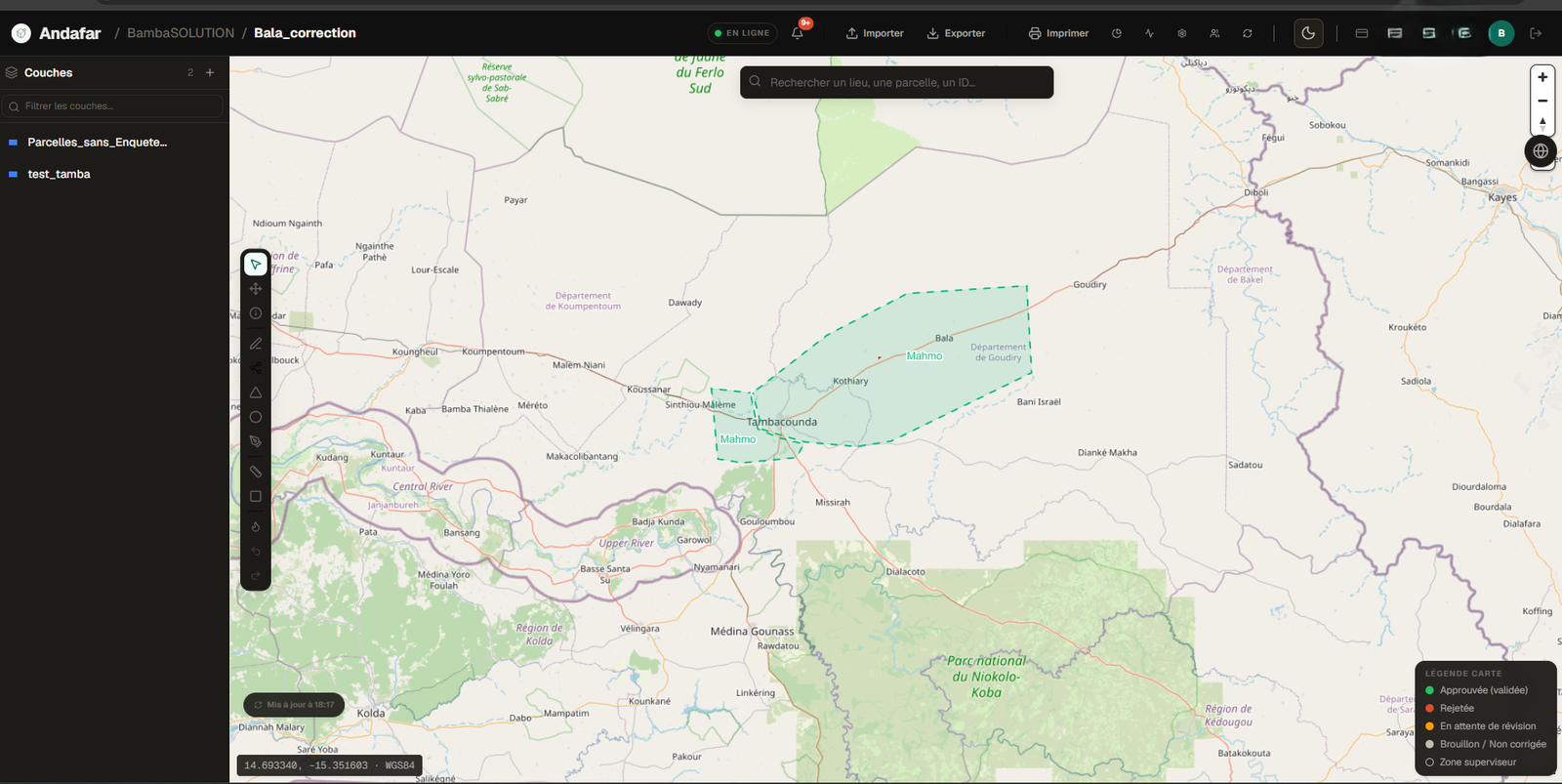 Andafar live correction - dashboard